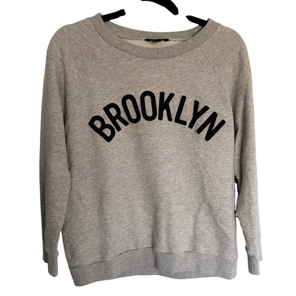 J.Crew, Small, Gray "Brooklyn" Crewneck Sweatshirt, Cotton, Applique, EUC